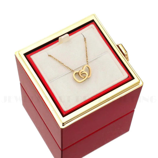 Custom Double Heart Engraved Name Steel Necklace Eternal Rose Box for Women Valentines Birthday Jewelry Real Rose